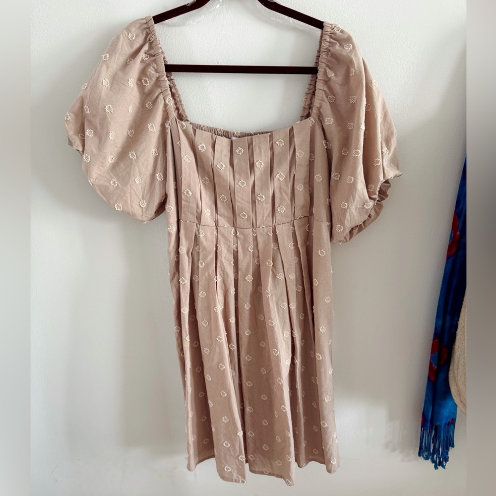 Embroidered Smocked Back Puff Sleeve Dress - Picture 2 of 6